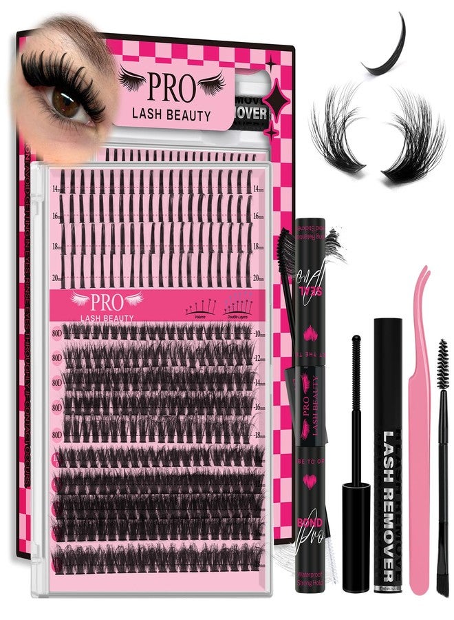 برو لاش بيوتي مجموعة رموش PROLASHBEAUTY مع رموش مدببة، مجموعة رموش ثلاثية الأبعاد فردية مع لاصق ومثبت، ملقط لإزالة الرموش، سهلة الاستخدام في المنزل (مزيج 80D+100D-D-10-18). - Image 1